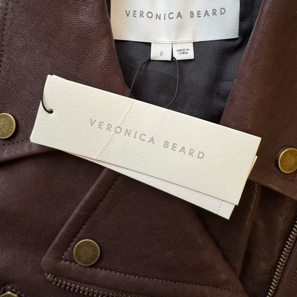 NWT Veronica Beard Marea Leather Moto Jacket in Brown Size 2 - Picture 12 of 15